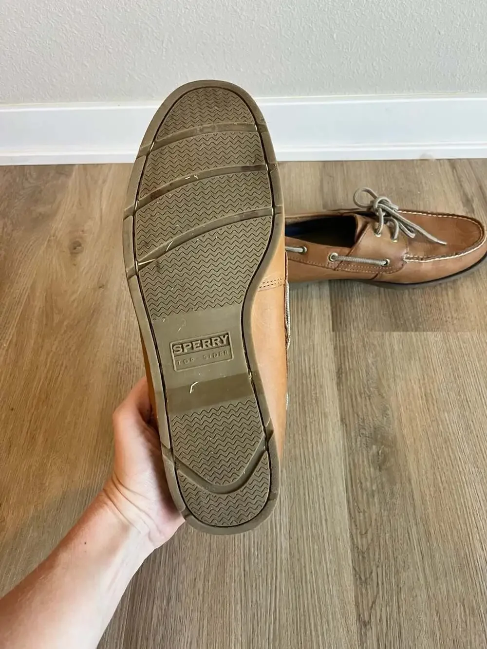 Sperry Top-Sider, Leather Boat Shoes, Tan Brown, Vacation, Preppy, Slip Ons, 13